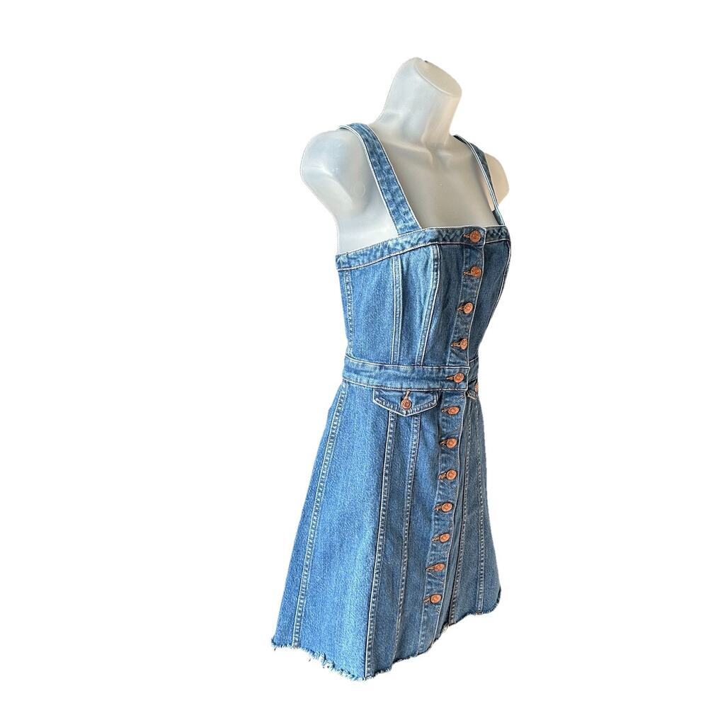 MADEWELL Raw Edge Button Front Denim Overall Dress Women's Size 4 Mini Skirt - Picture 4 of 11